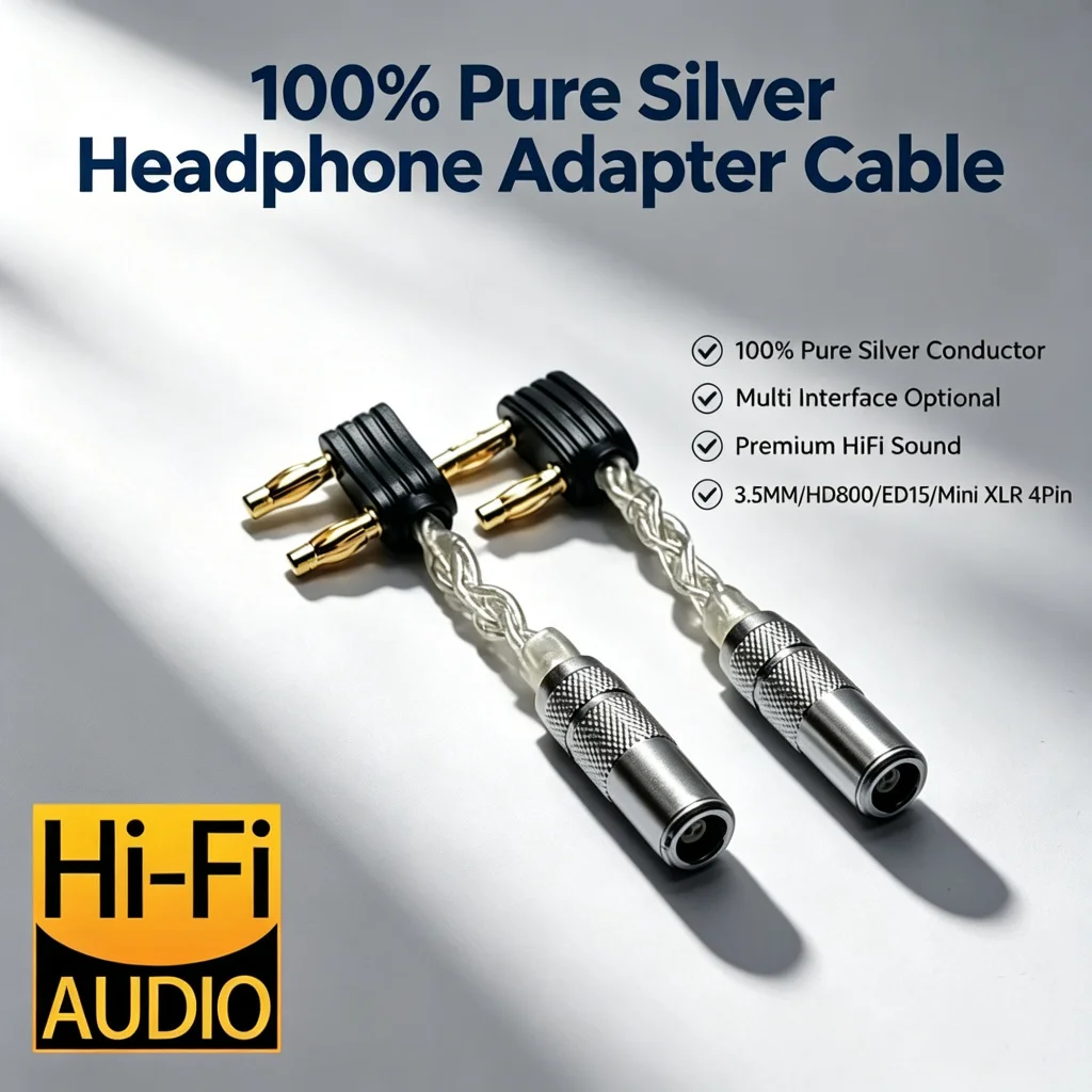 20cm Pure Silver Headphone Cable Adapter 3.5mm Jack for Austrian Audio the Composer High-End Audio Accessories