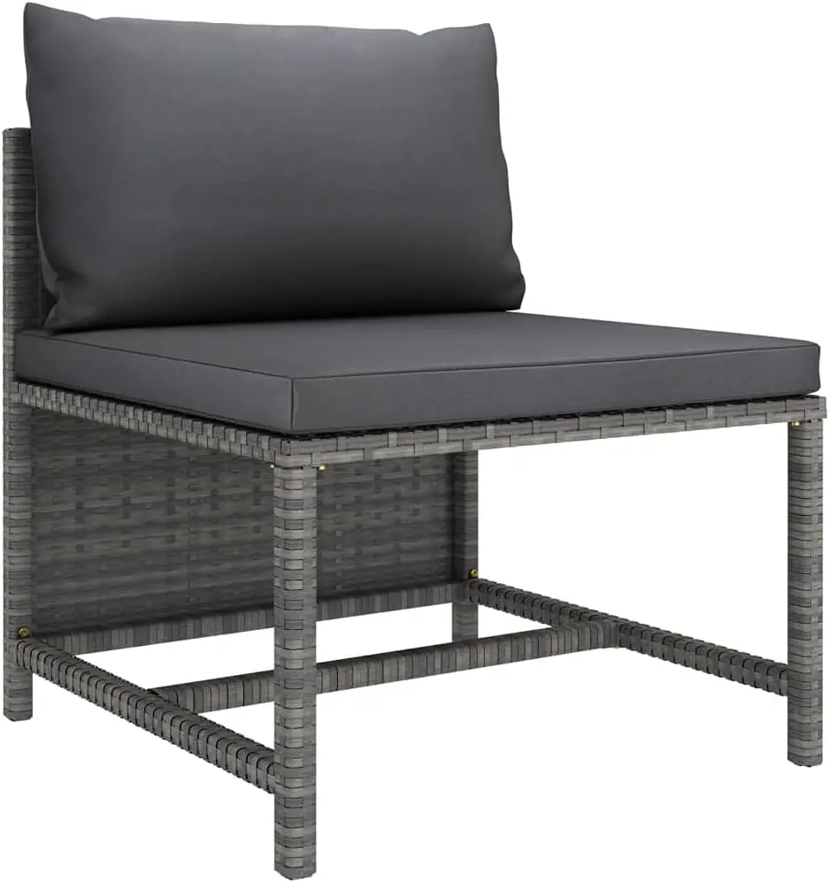 

Sectional Middle Sofa Outdoor Comfort with Cushions Gray Poly Rattan Material Durable PowderCoated Steel Frame Perfect for Garde