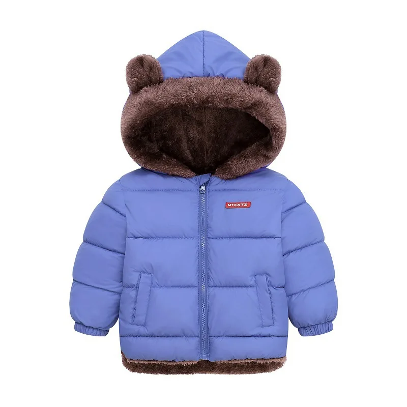 Baby Herbst Winter Kinder Baumwollkleidung Jacke mit Taschen Einfarbige Daunenjacke mit Ohren Kleinkind Mantel Langarm Baby Baumwollkleidung – Detail 8