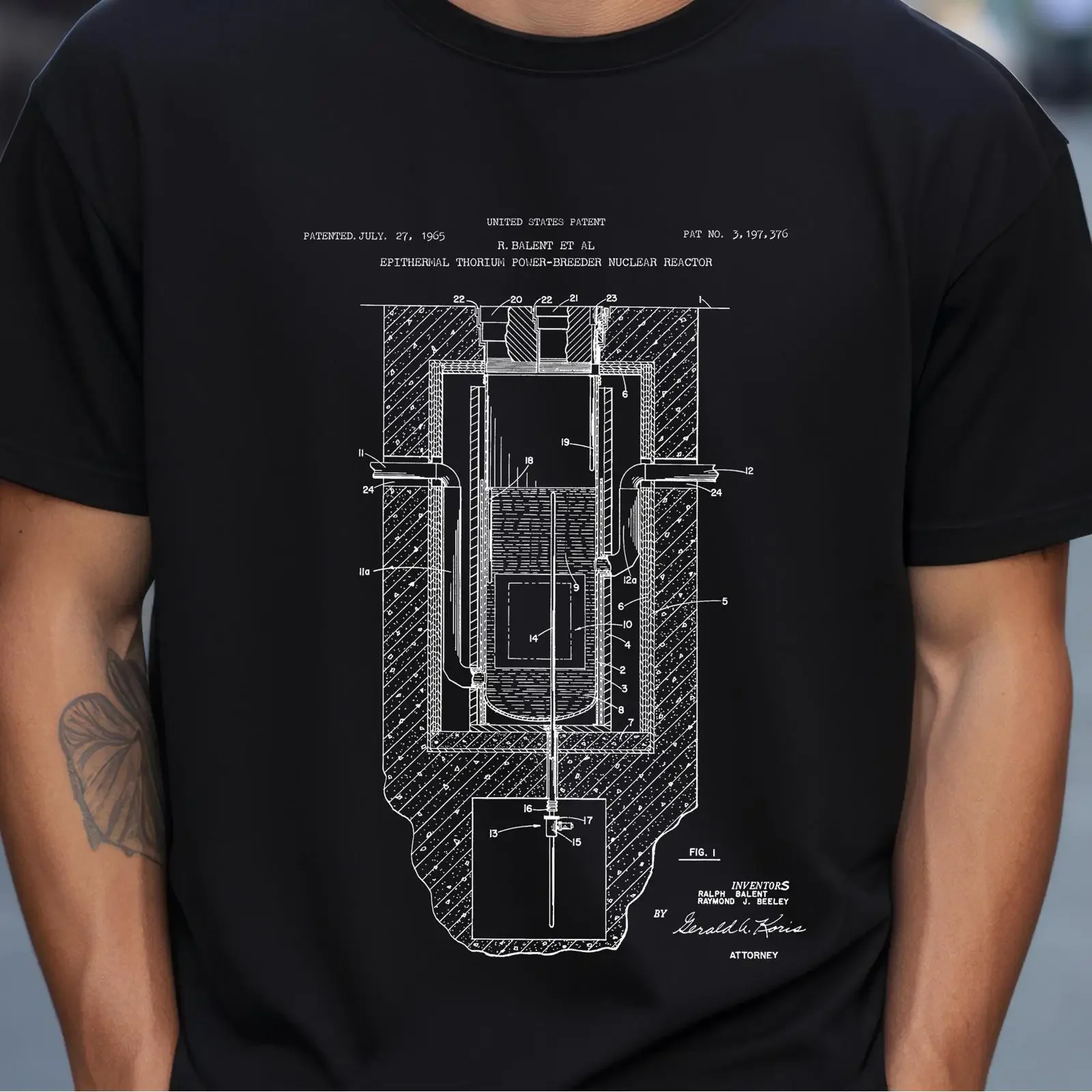 T-shirt réacteur nucléaire au thorium, brevet américain de 1960, pour ingénieur, physicien, passionné d'énergie, vintage, lavé, homme