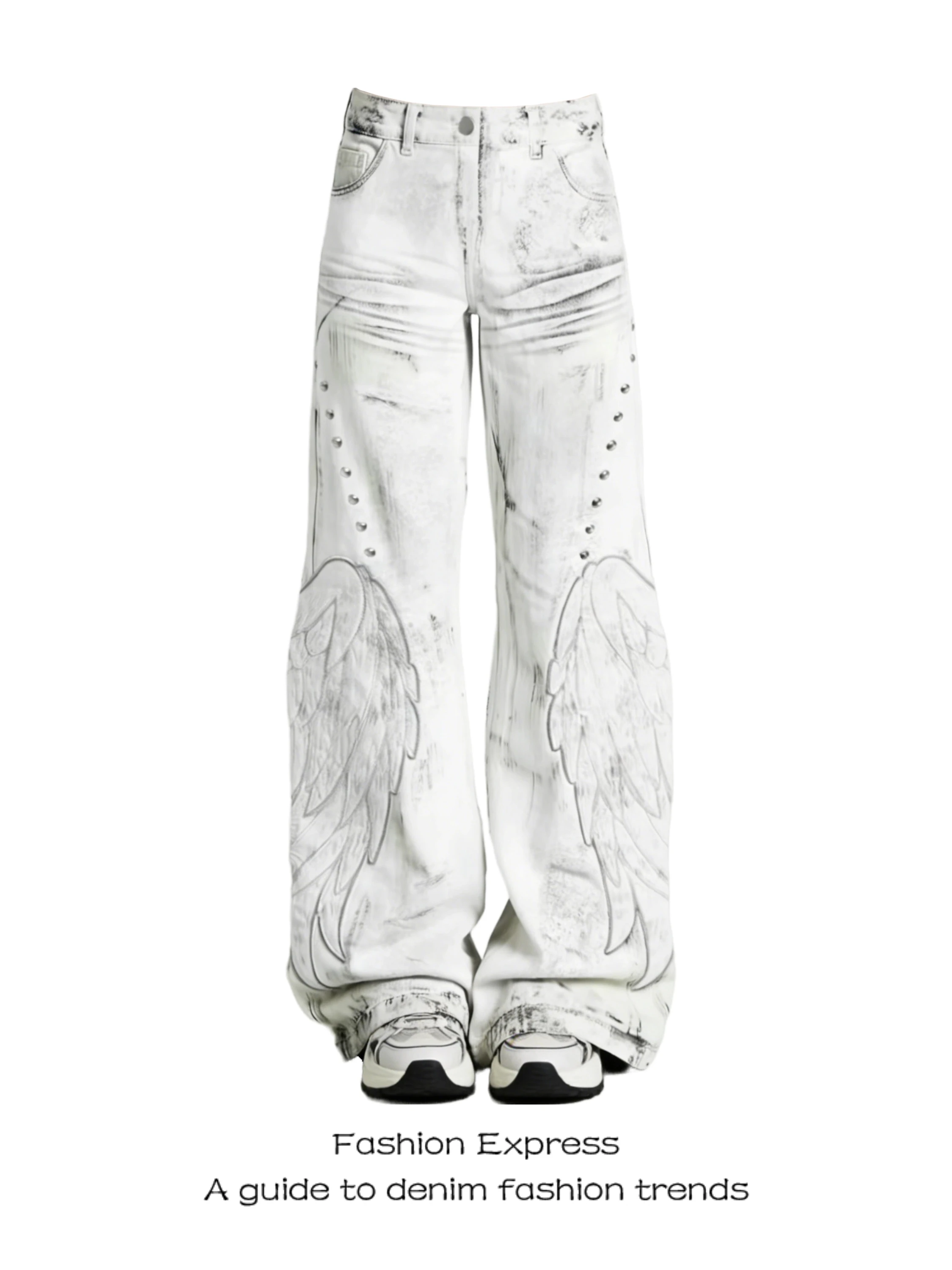 

Extended Wing Embroidery Bell Bottom Jeans High Waist Slim Fit Distressed Denim Pants for Taller Women Spring Autumn Punk Style