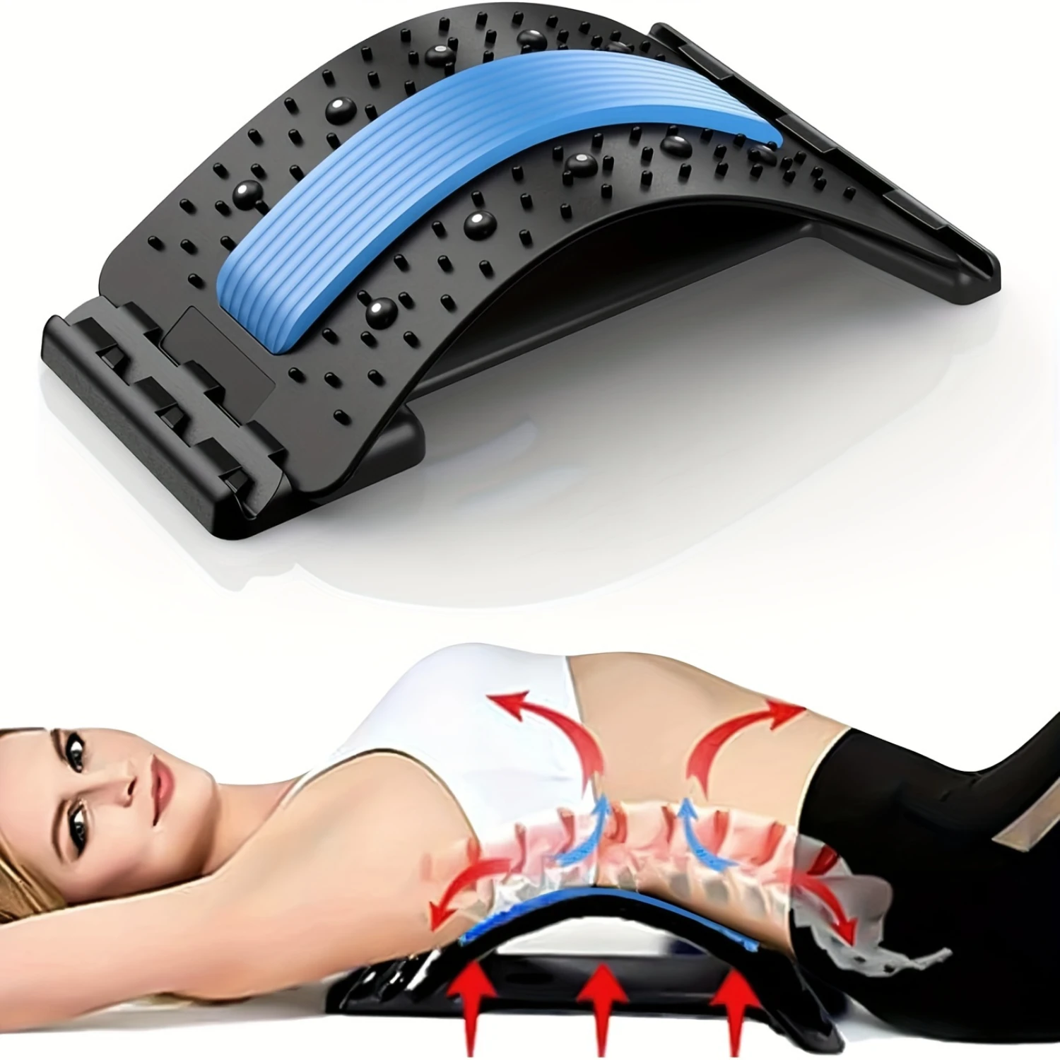 

3 Level Adjustable Lumbar Back Board for Back Pain Relief - Count Back Stretcher with Back Massager for Upper & Lower Back Suppo