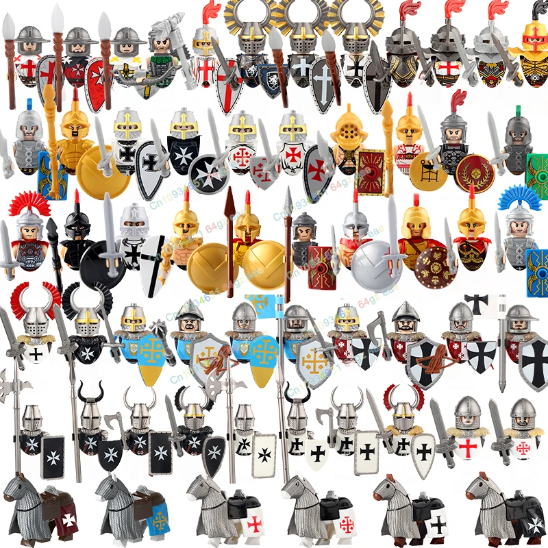 

Medieval Holy Sepulchre Hospital Crusader Knight Shield Weapon Action Figure Heavy armor Soldier Building Block Kids Toys BR880