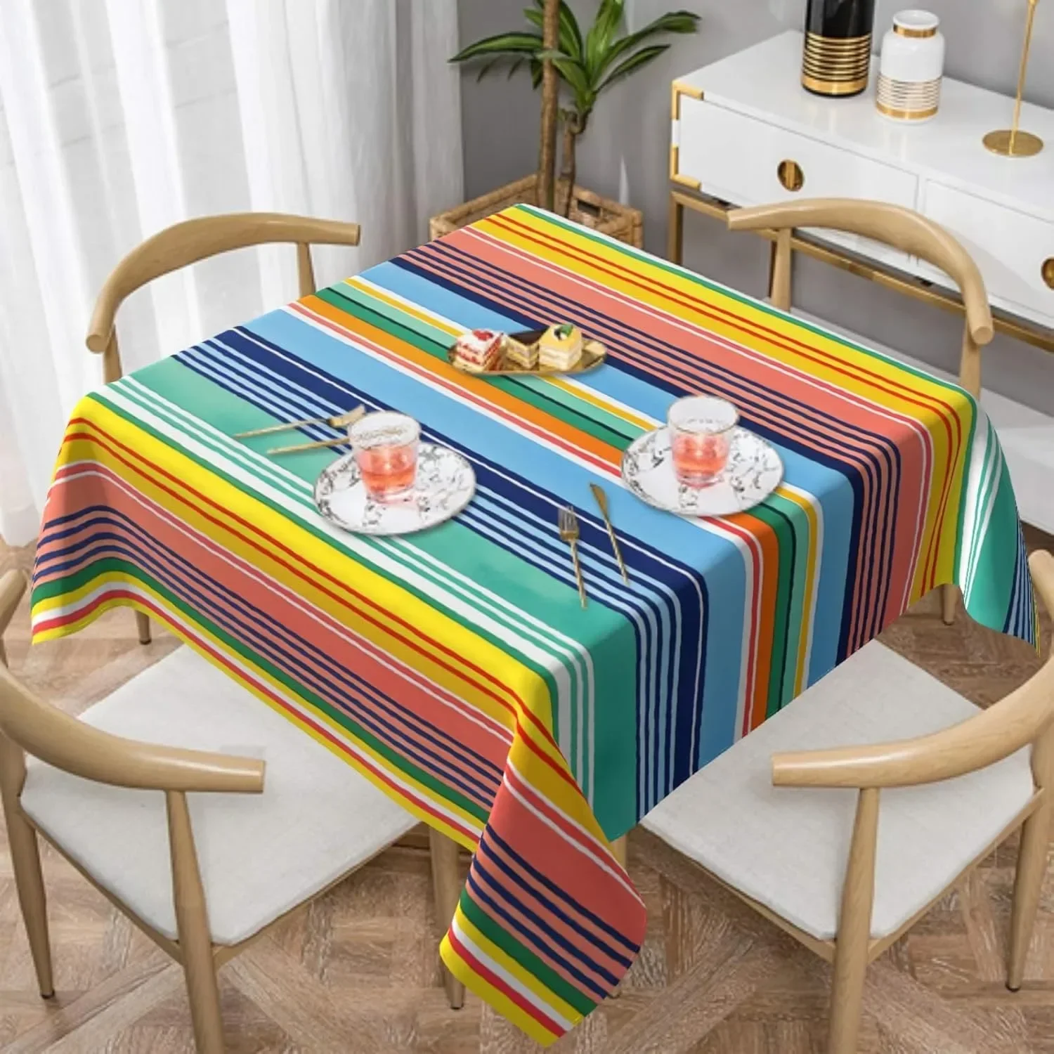 1pc Colorful Mexican Striped Square Tablecloth, Polyester Material, Washable, Yzb