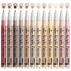 12 Pack Skin Tone Markers, 0.7mm Extra Fine Tip Acrylic Skin Colors Paint Markers for Painting, Sketch Portrait Drawing