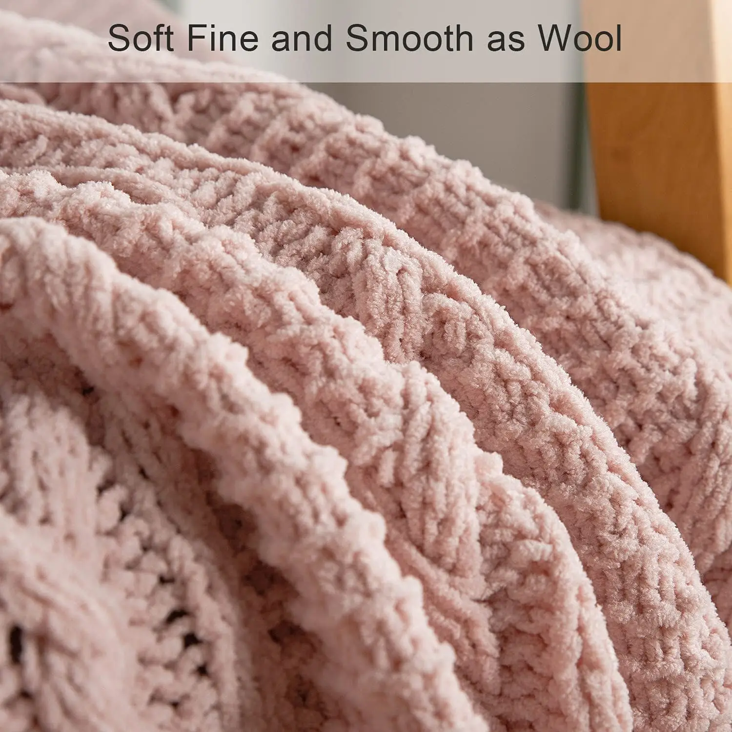 Luxury Chunky Knit Blanket with pom poms- Thick, Soft, Big, Cozy Throw Blankets for Couch, Bed, Sofa, Chair-130×170CM