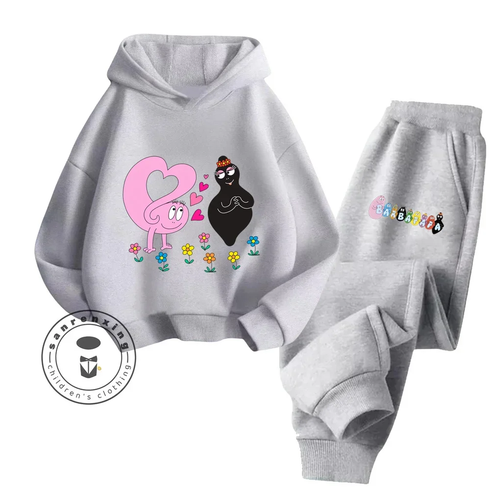 2024 Hip Hop Kawaii Les Barbapapa Hoodie and Pant Combo Soft Texture Vibrant Designs Suitable for Both Boy Girl Energetic Attire