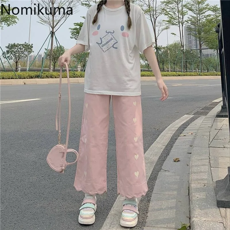 2024 New Bottoms Japanese Sweet Y2k Pants for Women Pantalon Femme Vintage Fashion Summer Wide Leg Pants Casual Cute Trousers