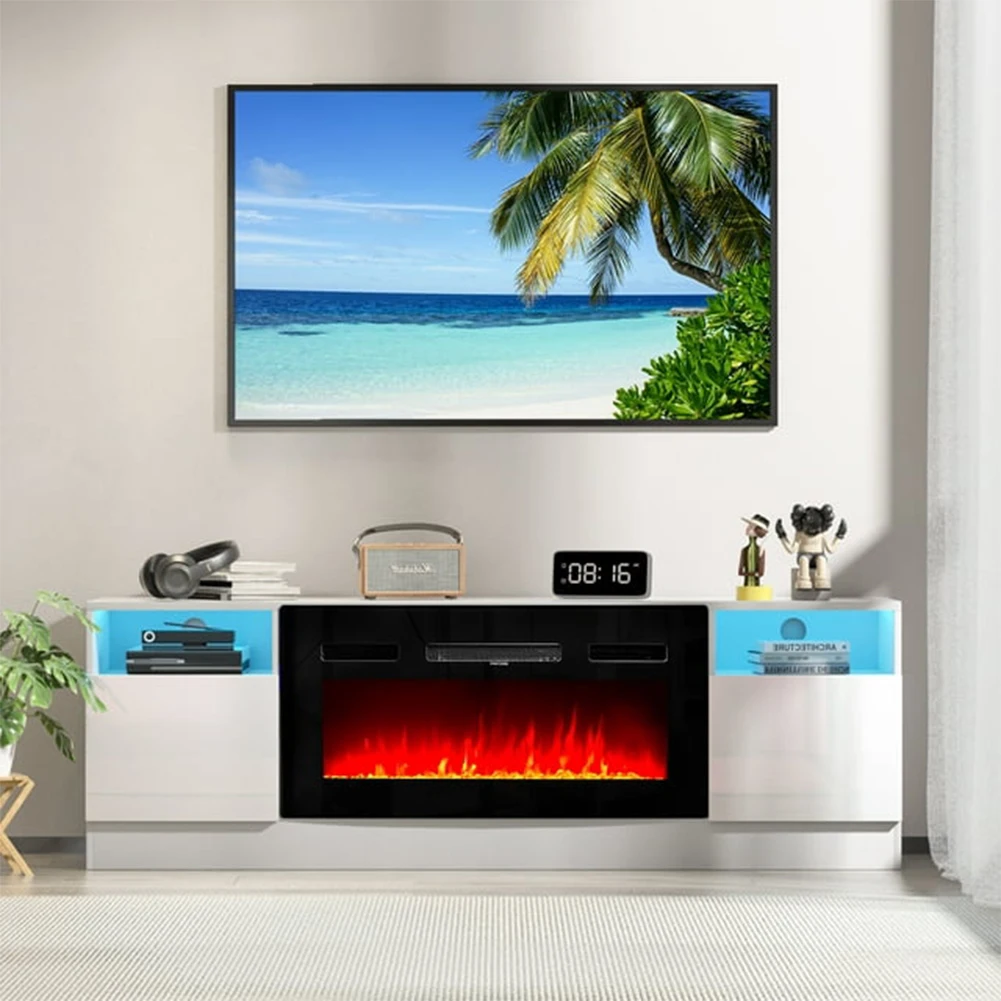 【Breeins】Recessed Electric Fireplace TV Stand with Closed Storage Home Decoration With Remote Modern