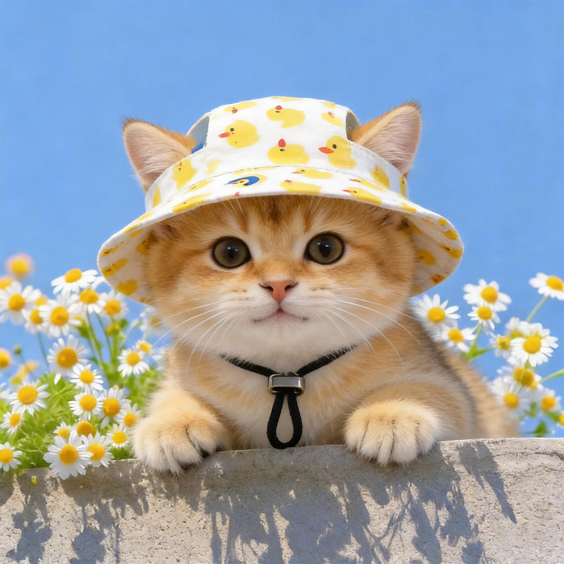 Cute little yellow duck pet sun hat with adjustable windproof rope, dog fisherman hat, kitten outdoor photography sun hat