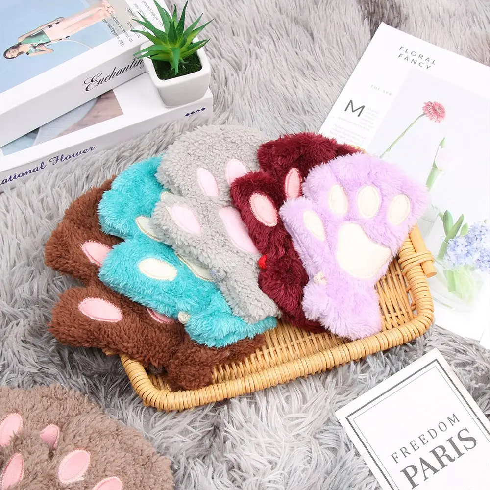 

Lovely Warm Warm Plush Winter Mittens Cat Paw Fingerless Children Gloves Winter