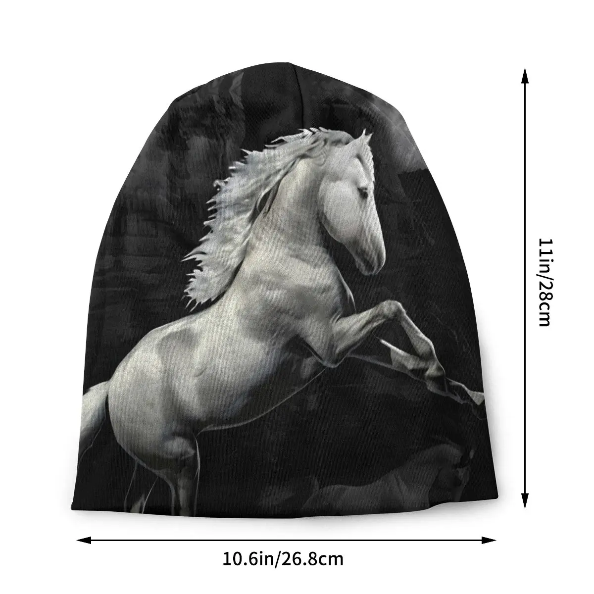 White Mustang Horse Galloping Horse Run Quickly Cap Men Women Paragraph Beanie Warm Pullover Slouch Hiphop Thin Unisex