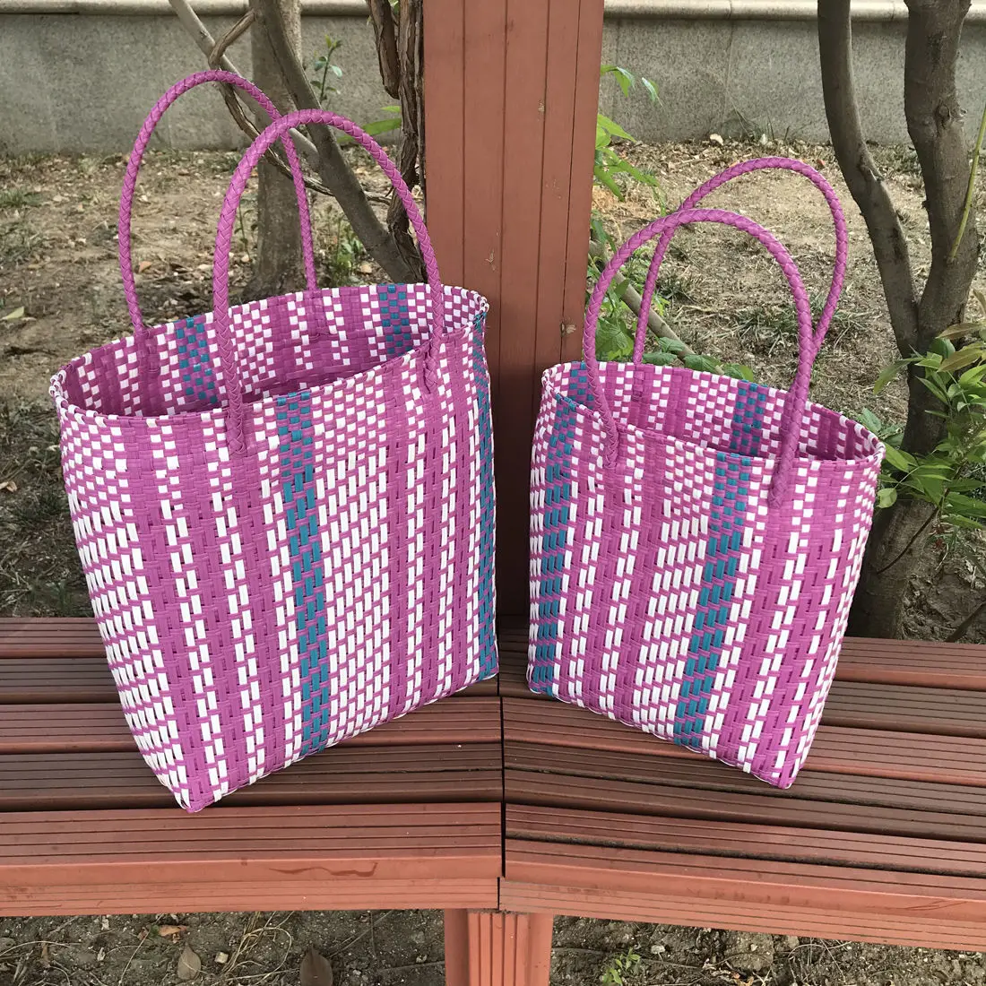 Ins Plastic Portable Shopping Basket, Home Hand Carrying Storage Basket, Shoulder Knitting Bag, Korean Vegetable Basket Bag