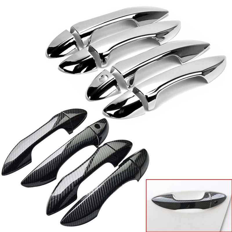 

Для ручек дверей автомобилей Toyota Corolla 11 E170 2014-2018 годов, с умным дизайном отверстий, стиль из углеродного волокна/серебряный, накладки для защиты.