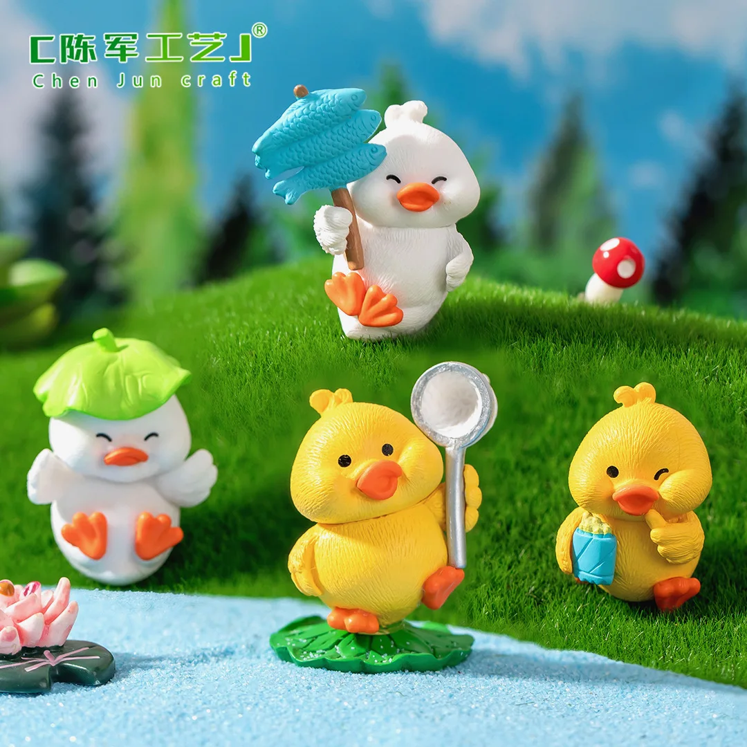 Umbrella Raincoat Cute Cartoon Duck Miniature Figurine Ornaments Yellow Ducklings Figurine Fairy Garden DIY Home Decor