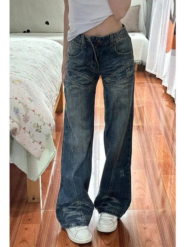 

Retro High Waist Wide Leg Bell Bottom Jeans Women Loose Slimming Non-Matching Legging Long Pants Spring New Arrival