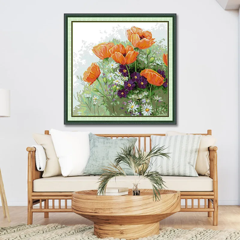 

Soulgift Stamped Pre-Printed Cross Stitch Kits, 9CT/11CT/14CT/16CT DMC Threads, Easy to Follow - Wild flower in full bloom