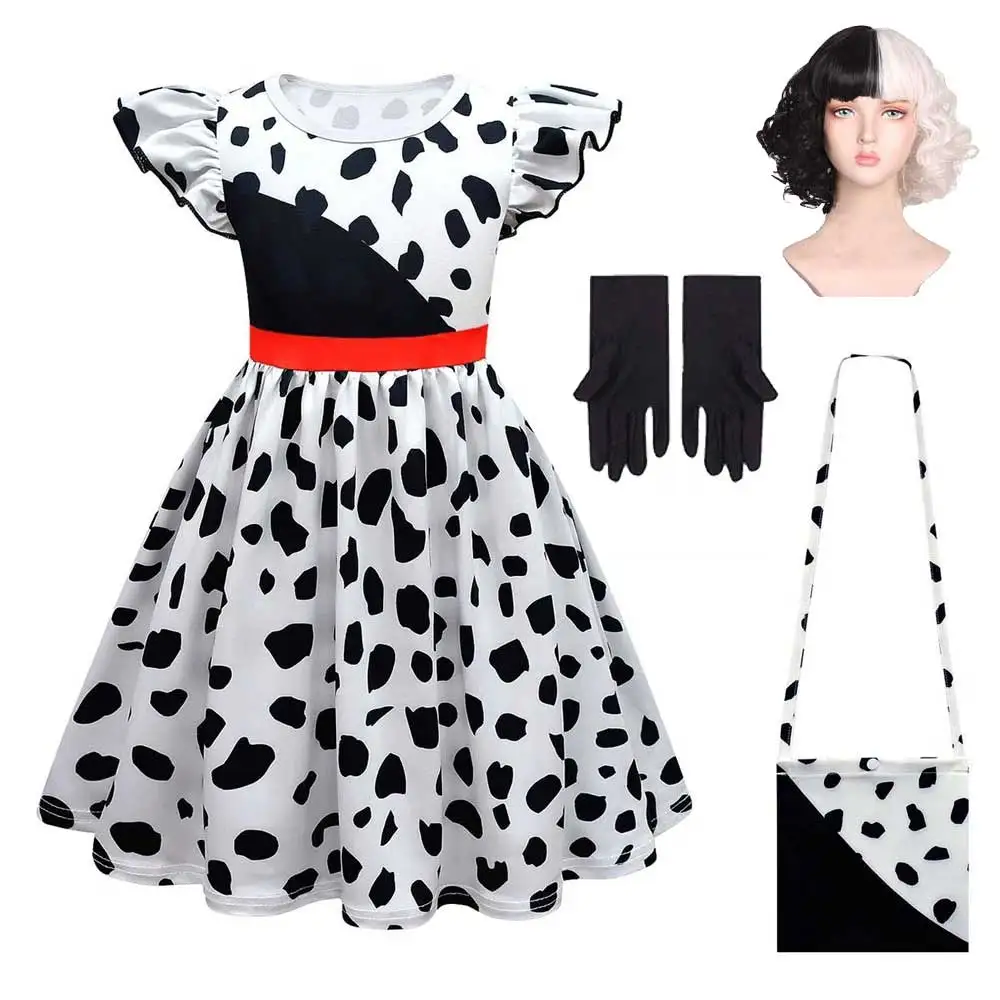 Babydoll Cruella De Vil для маленьких девочек, карнавальное платье-пачка с рюшами и рукавами на Хэллоуин, костюм на Хэллоуин, Roly Play