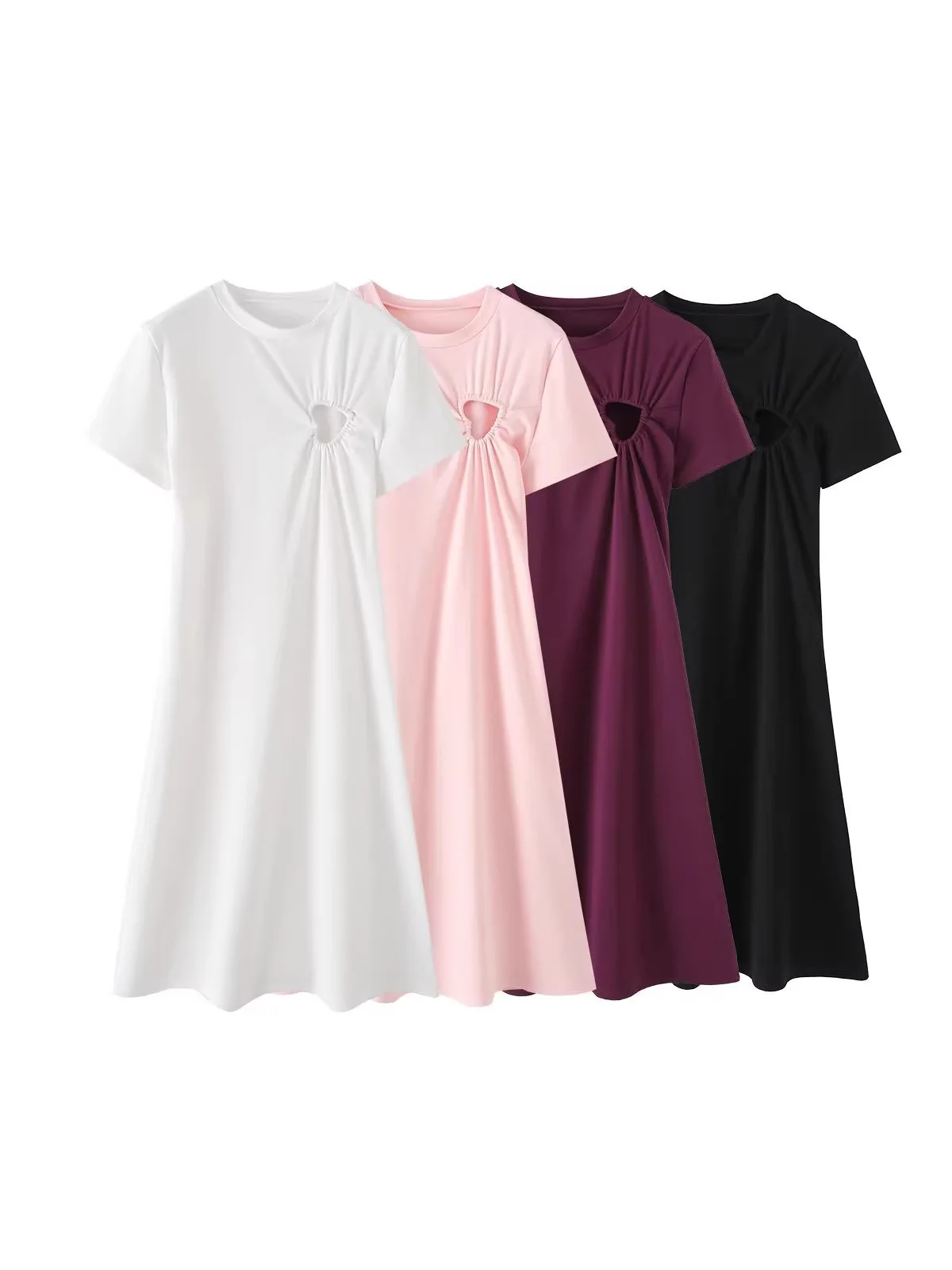 

Withered Spring New Women's Fashion Simple Round Neck Slim Fit Hollow Out Heart Design Short Sleeved Dress
