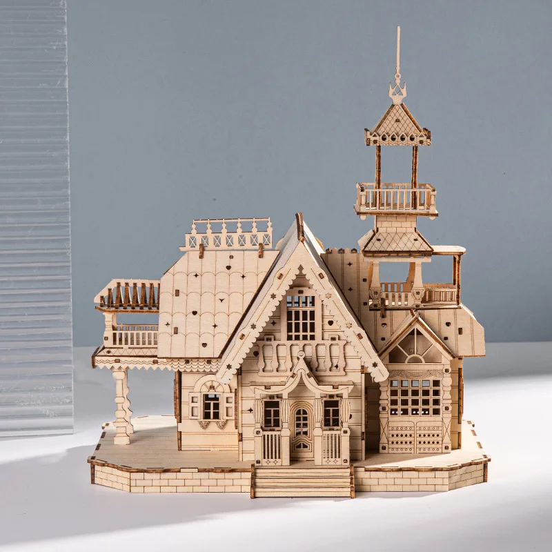 3D Wooden Puzzle Villa House Royal Castle with Light  Room decoration Assembly Adult DIY Model Kits Desk Decoration for Gift