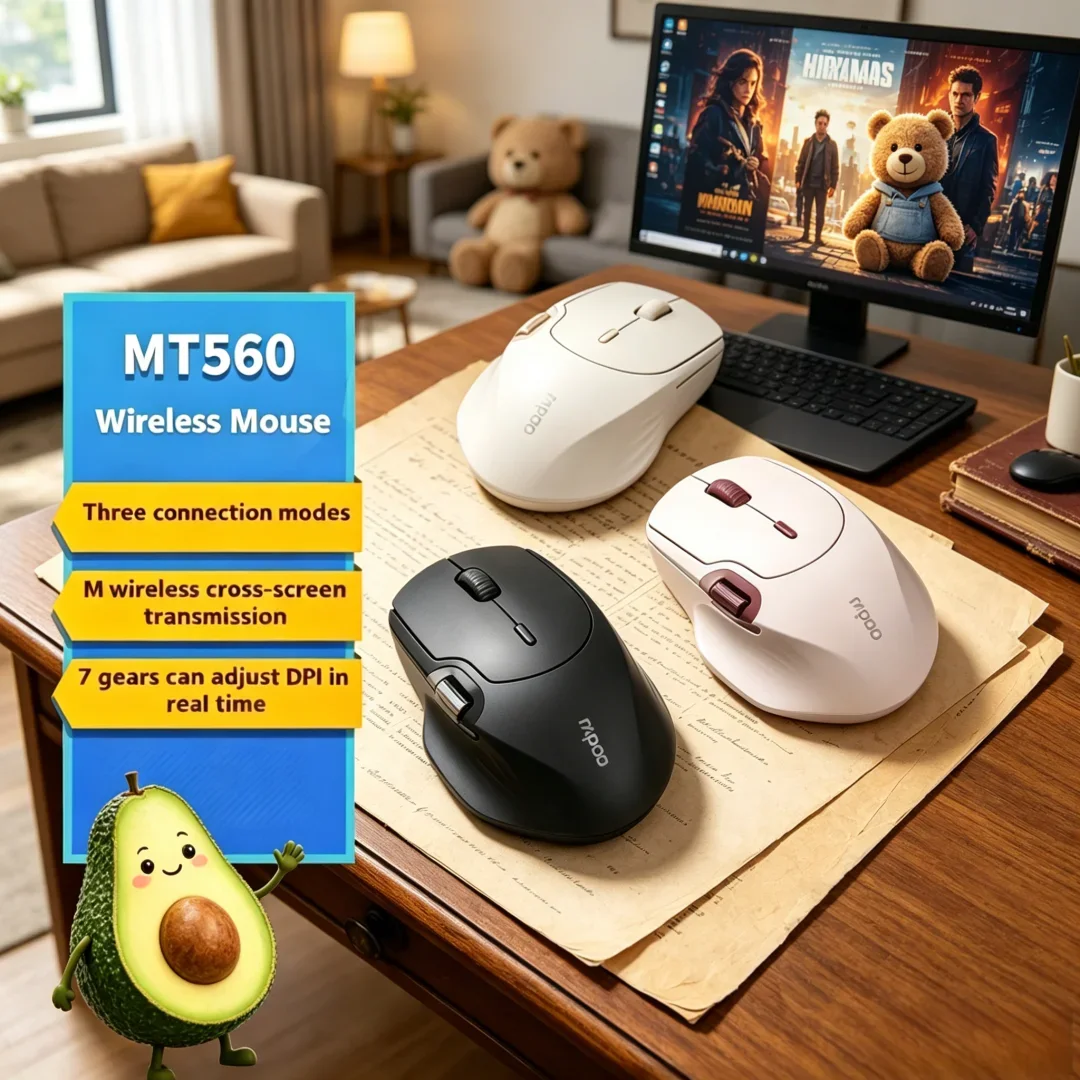 Rapoo MT560 Mouse 3mode Wireless Mice Refined Ergonomic Hall Magnetic Induction Knob Cross Screen Graceful Iridescent