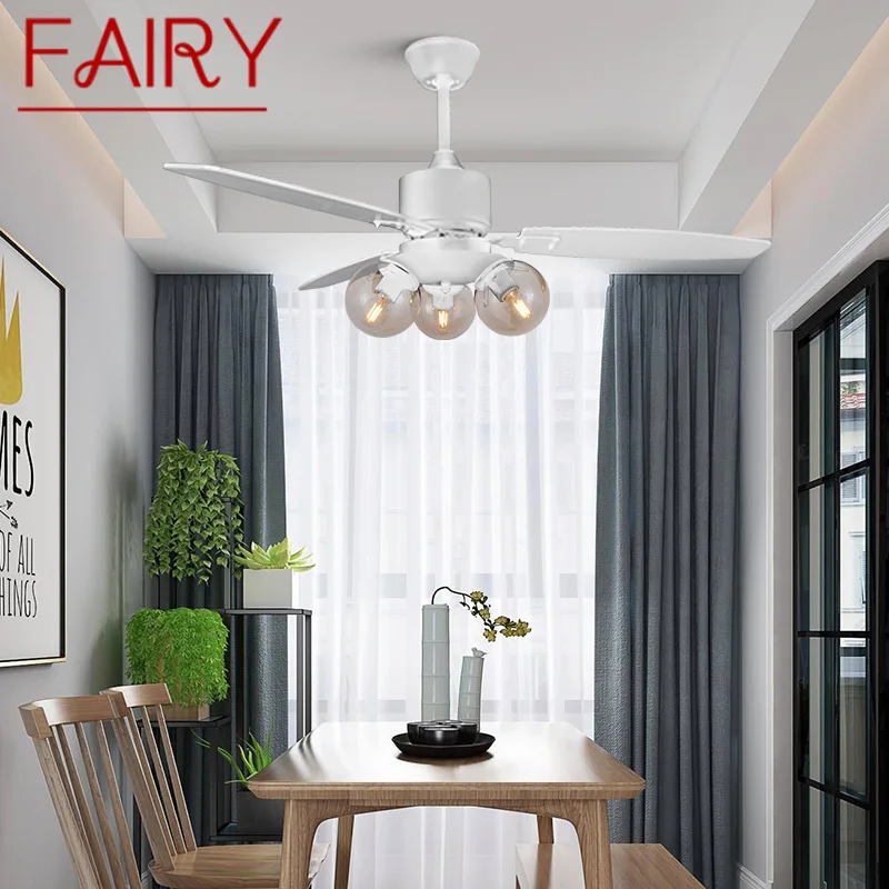 

FAIRY Modern Ceiling Fan With Light Nordic Creative Glass Lamp With Remote Control White for Home Living Room Bedroom