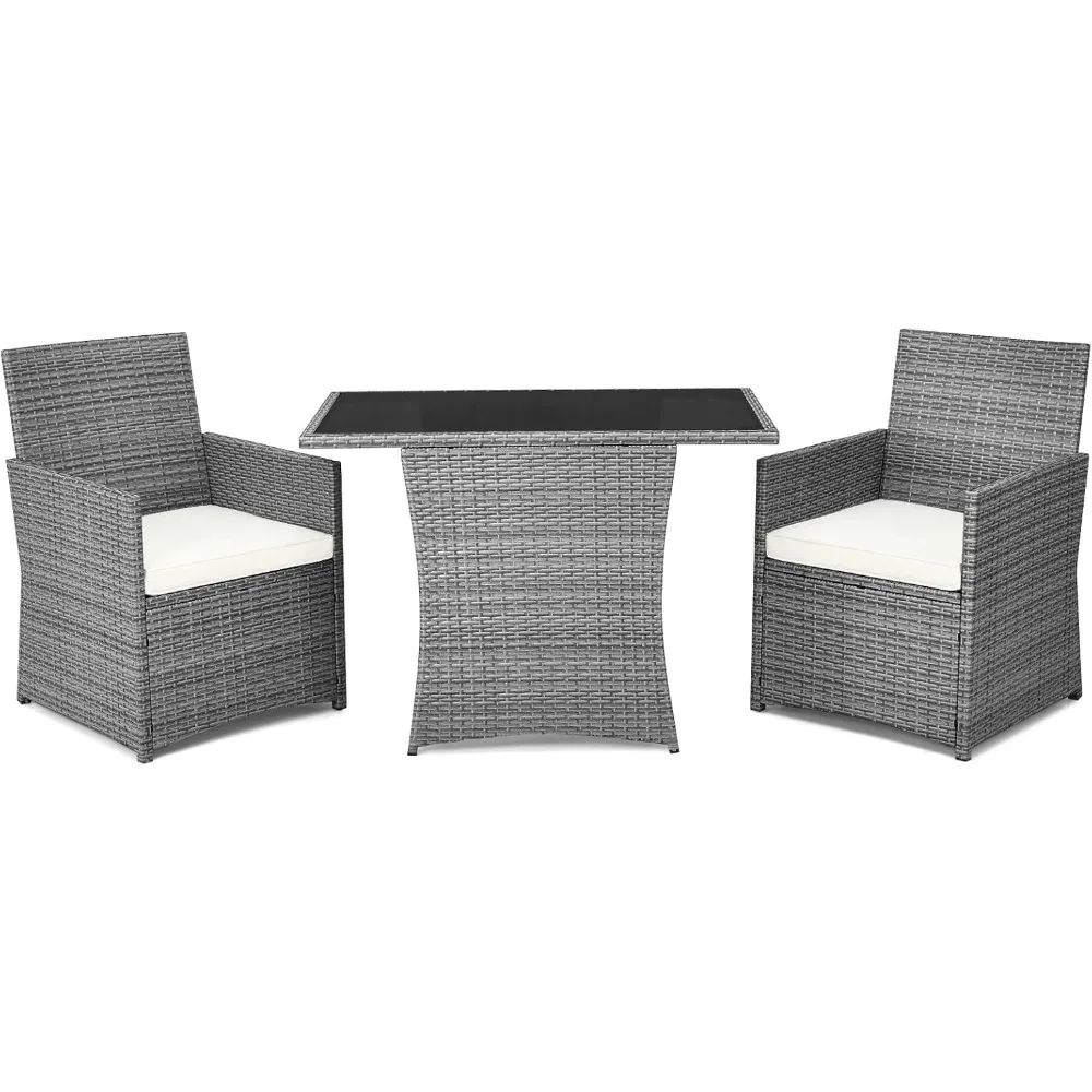 

3-piece courtyard rattan furniture set, outdoor willow wood conversation set, with sponge and coffee table