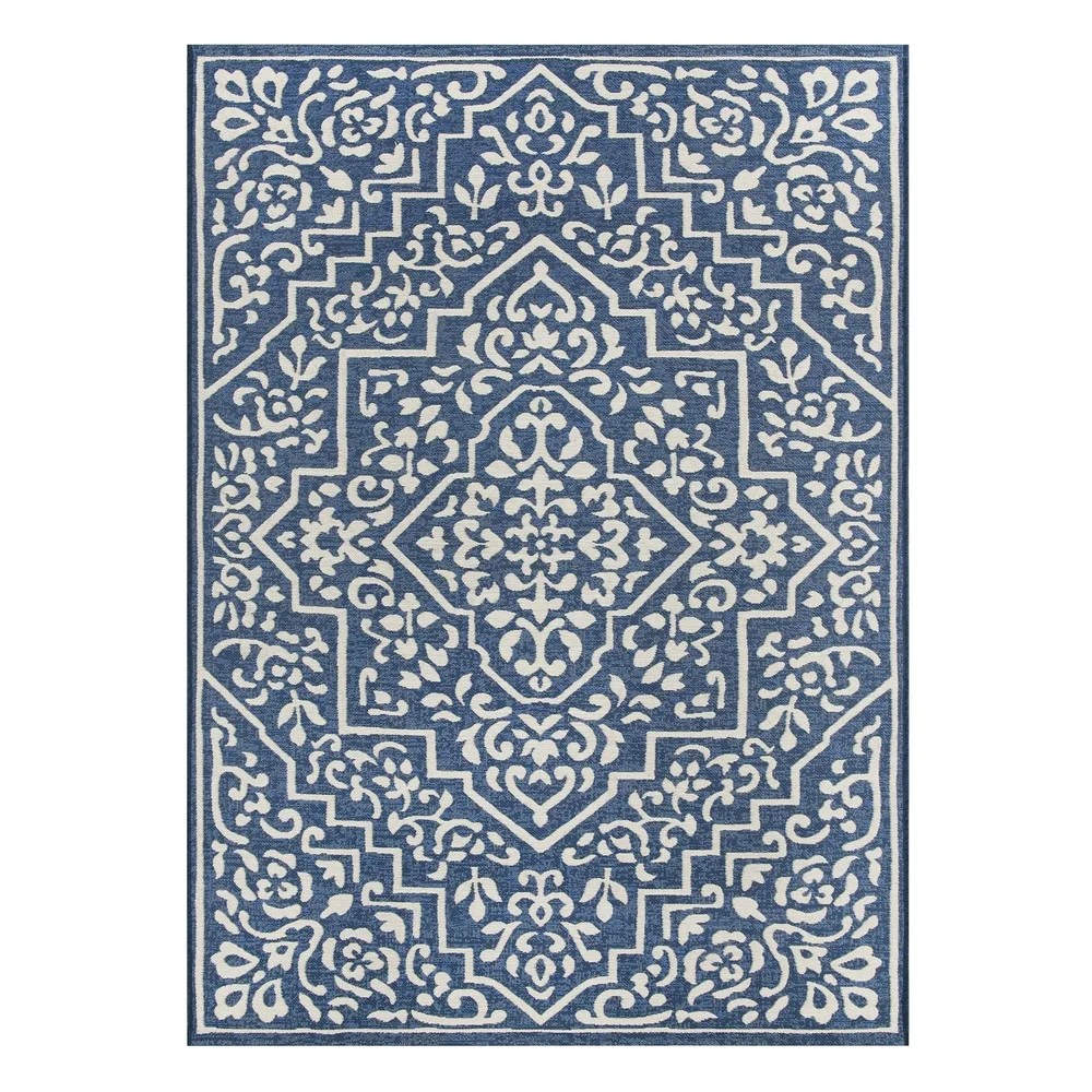 

Durable Outdoor Rug 5' x 7' Medallion Pattern Easy Care Washable Flat Weave Suitable Patios Gardens Decks Fade Resistant