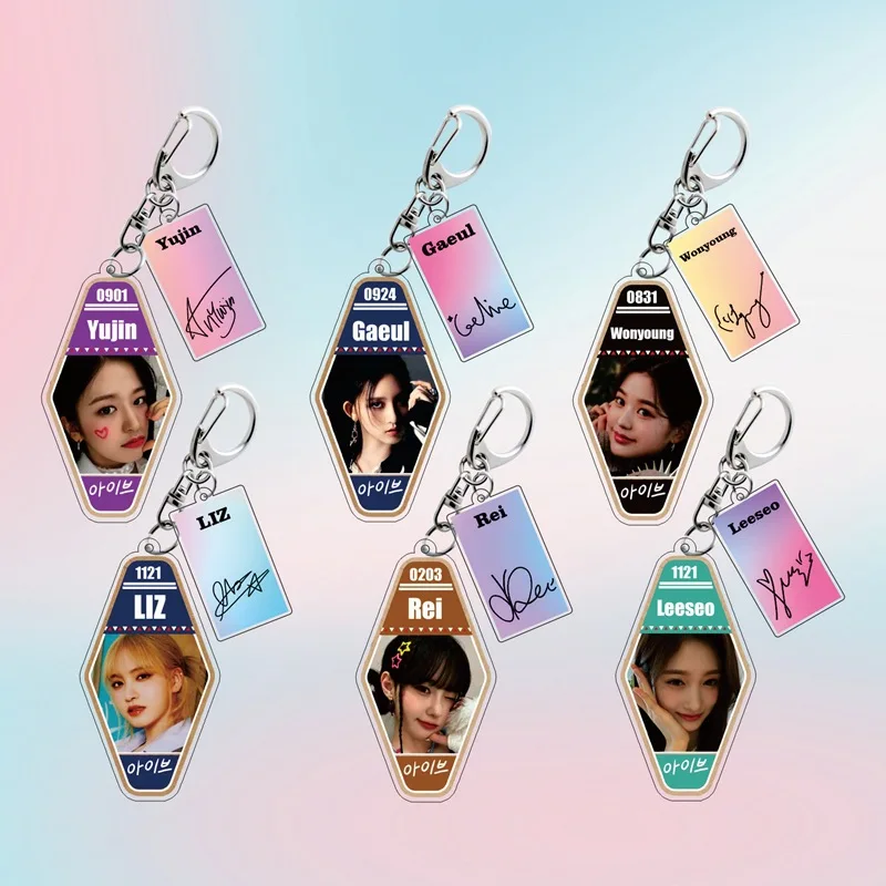 KPOP Wonyoung Gaeul Name Photo Print Acrylic Keyring Liz Yujin Fashion Keychains Backpack Car Key Pendant Fans Collectibles Gift