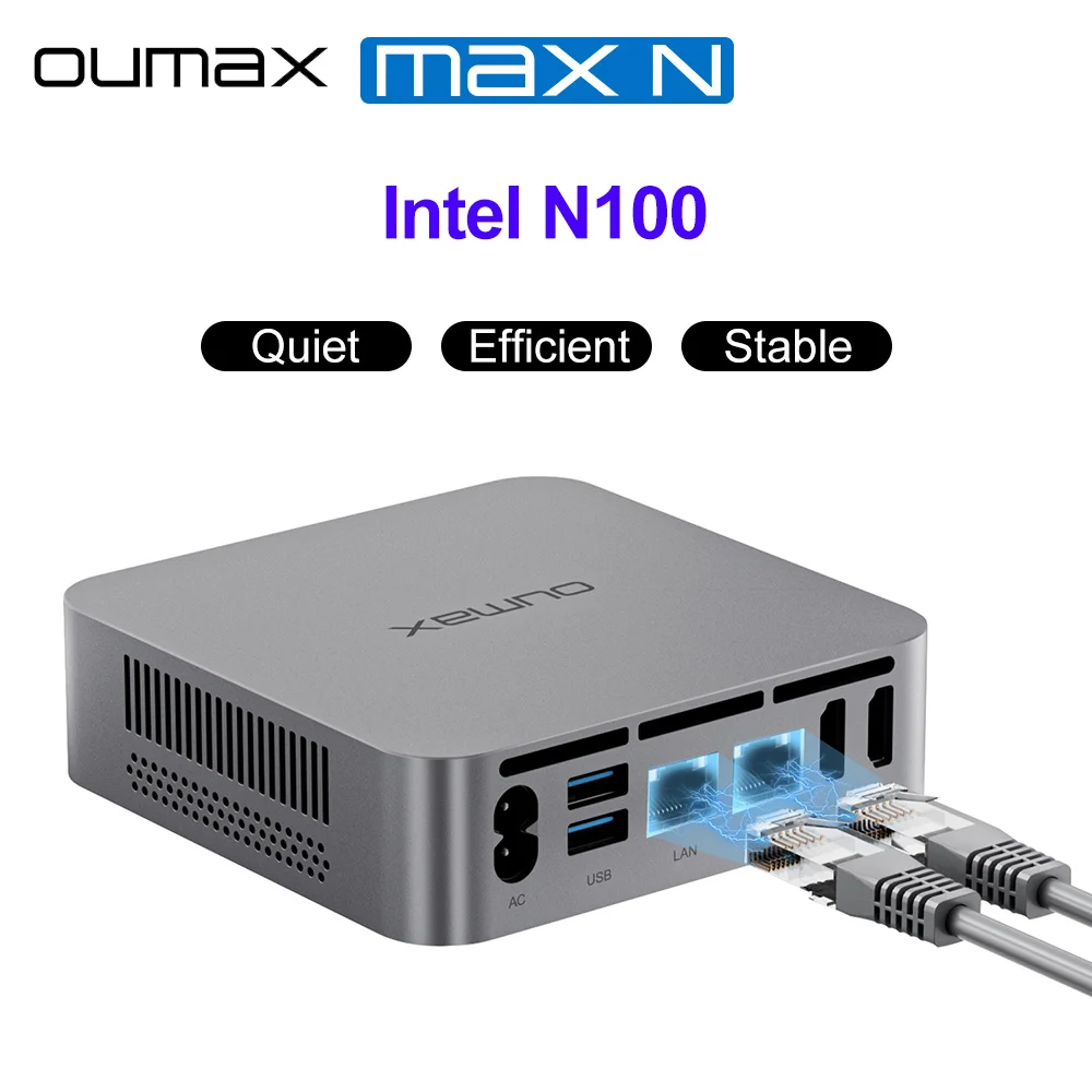 2024 OUMAX كمبيوتر صغير Intel N100 16GB 500GB N95 8GB 256GB هادئ مزدوج 1000M LAN كمبيوتر مكتبي صغير VS Mini S12 Pro N100 T8 Pro