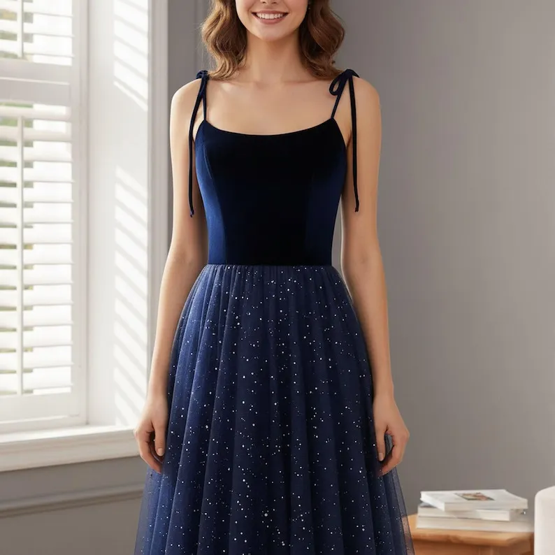 

Navy Straps Tulle Evening Ball Gown Maxi Christmas Gowns Formal Event Dress Birthday Elegant Evening Party Dresses Women Elegant