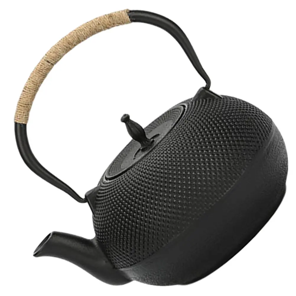 1Pcs Cast Iron Teapot Uncoated Retro Vintage Teapot Tea Kettle Handmade Classic Design Ergonomic Handle for Tea Time Kitchen