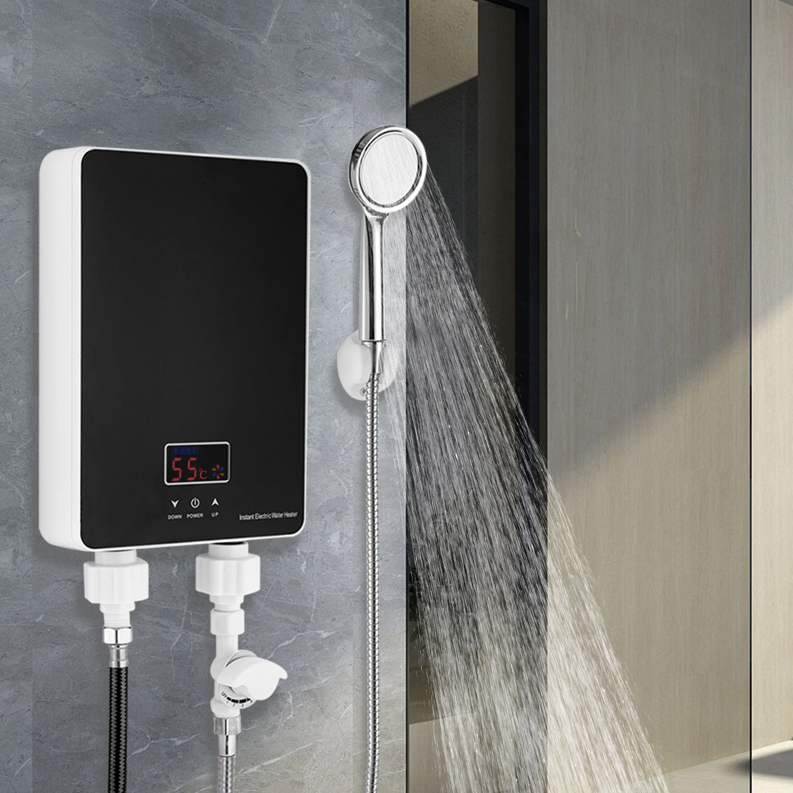 

Electric Tankless Water Heater Instant Water Heater with Shower Head LED Display for Kitchen Washing Bathroom Shower