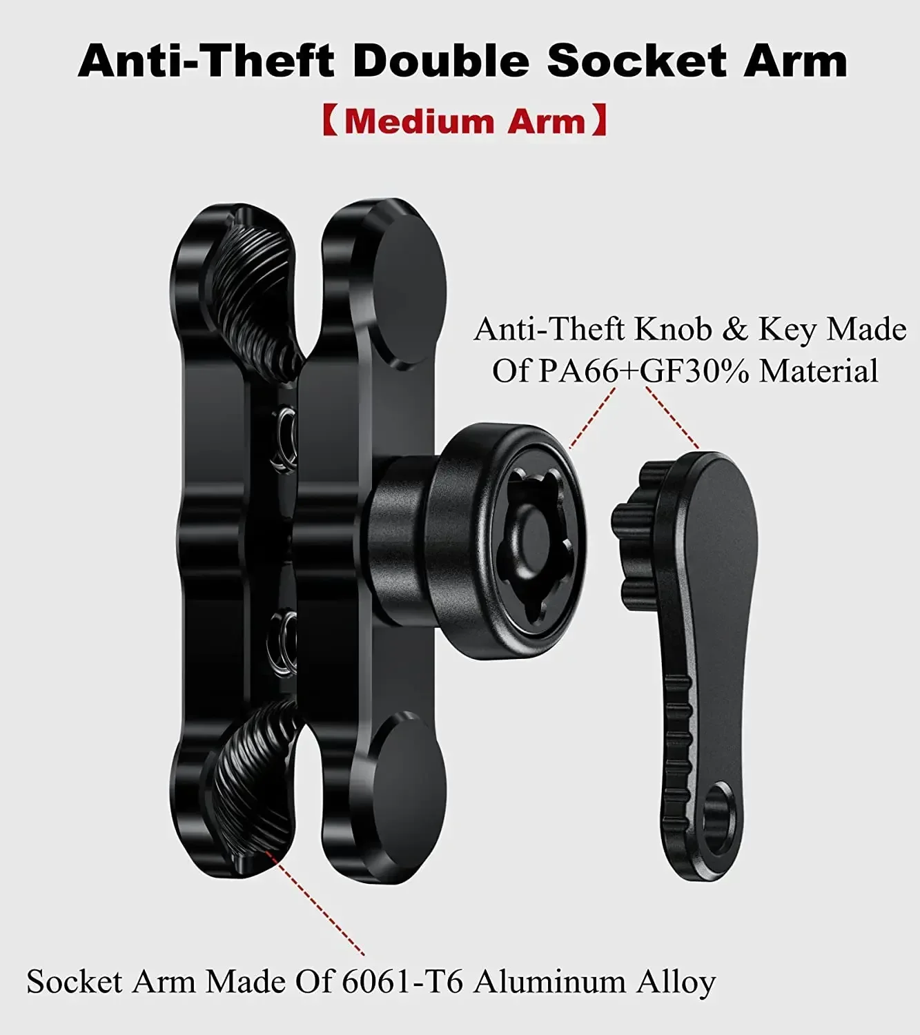 6CM 9CM Anti-Theft Aluminum Alloy Double Socket Arm Compatible with Mounts 1'' Ball Component Bike Motorcycle Phone Holder