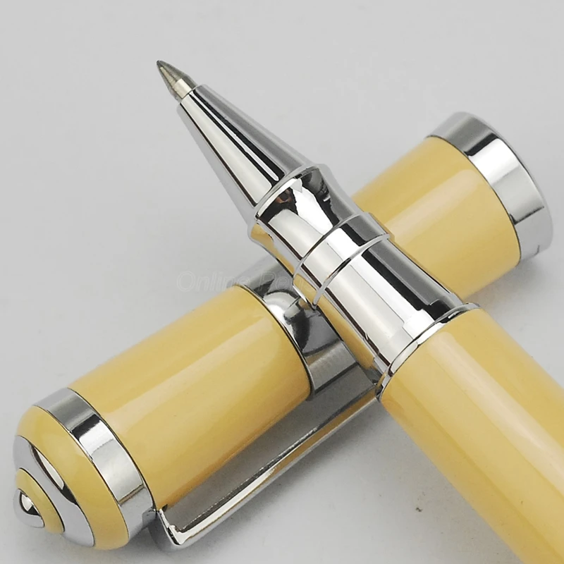 Fuliwen 2051 Metal Elegant Style Beige Roller Ball Ballpoint Pen Silver Trim Refillable Ink Pen Writing Pen Writing Gift Pen