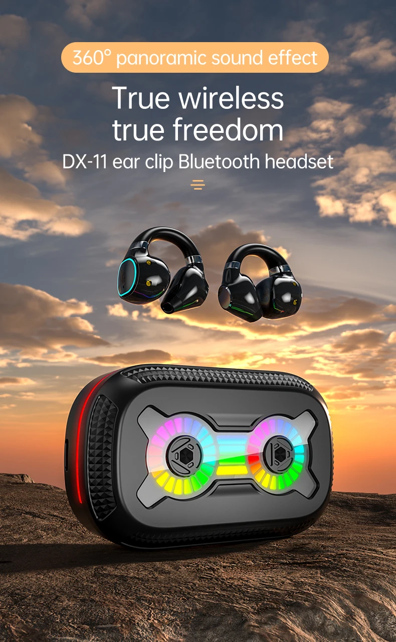 Wireless Clip-On TWS Bluetooth Earphone, Led Colorful Headset, That Can Charge Phones, 3D Surround Gaming Headset, Smart Touch