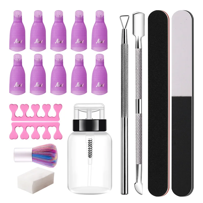 Kit de dissolvant de vernis à ongles efficace, ensemble de 9 pièces, comprend des Clips dissolvant, des tampons de coton, des limes à ongles et des poussoirs à cuticules