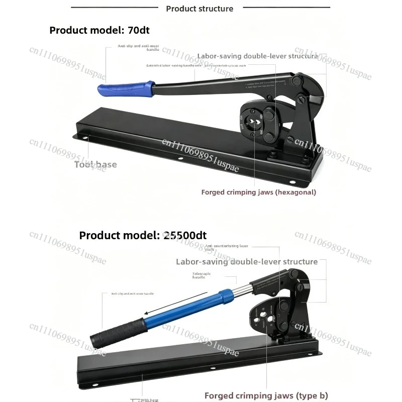Open Barrel OT Terminal Crimping Tool for U Type Wire Connectors 5-200A, Professional Copper Cable Lug Crimper Pliers