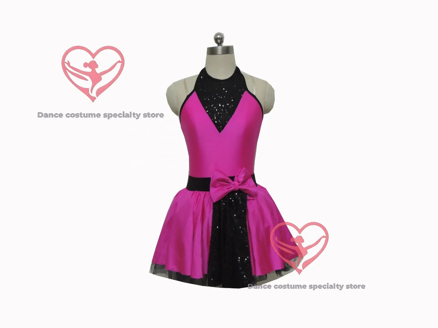 

Фуксия и черное танцевальное платье с бретелькой на шее