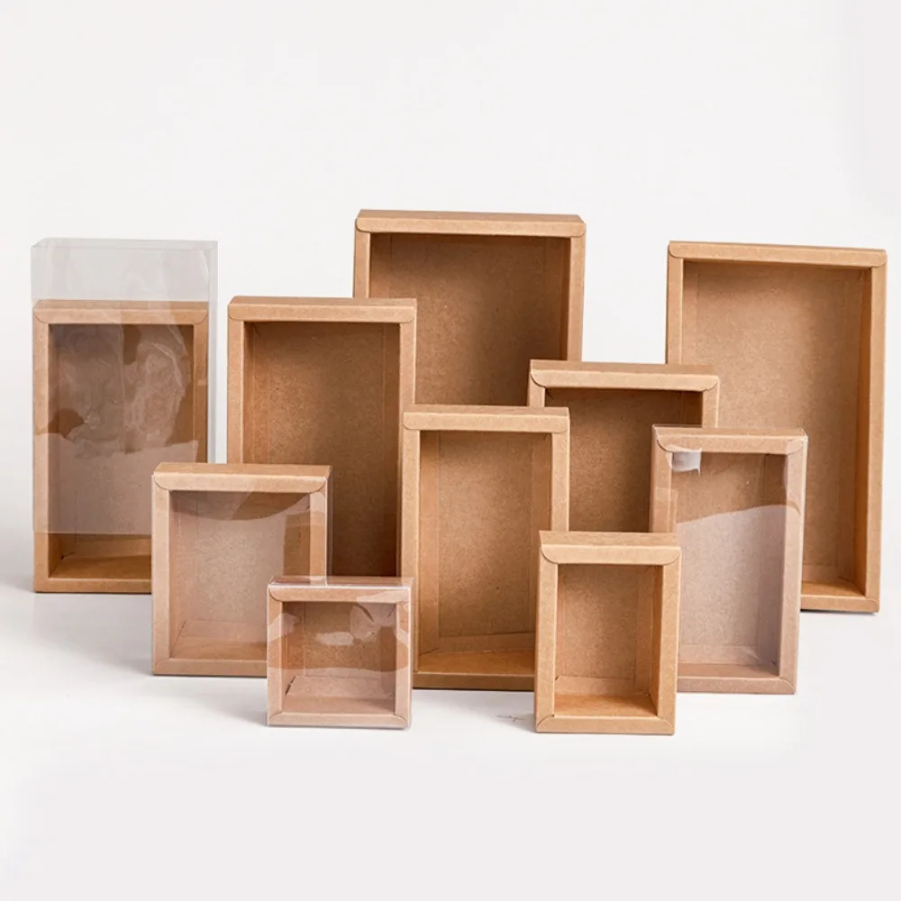 

10PCS/SET Clear Window Kraft Gift Box Hardcore Reusable Drawer Gift Box DIY Foldable Gift Packaging Box Holiday Gifting