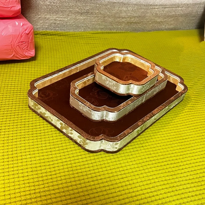 Multi-Function Handmade Palace Jewelry Tray, Ruyi Embroidery Viewing Plate Set 3, Velvet Storage Dish for Necklace & Beads