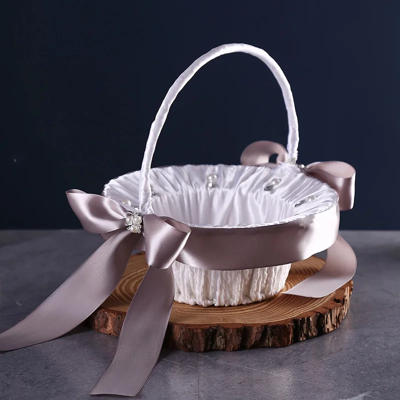 

Western Wedding Bow Lace Basket Flower Child Scatter Flowers Romantic Handmade Flower Basket Wedding Supplies