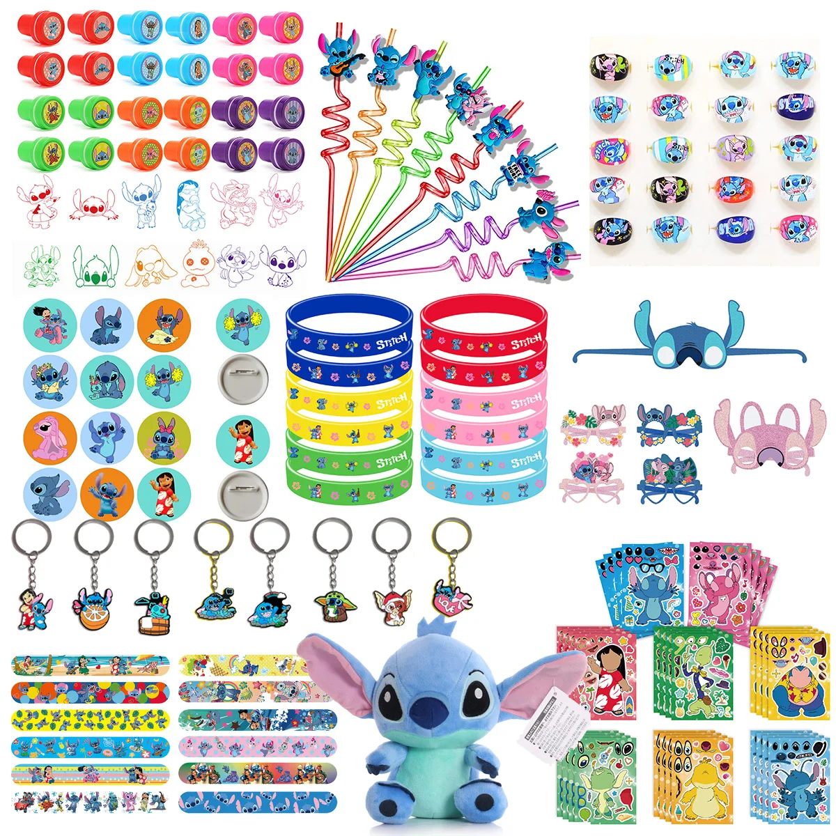 ليلو ستيتش هدايا الحفلات في الفصول الدراسية، جوائز سلسلة المفاتيح، طوابع صفعة، سوار عيد ميلاد سعيد، العودة إلى المدرسة، هدايا الزفاف