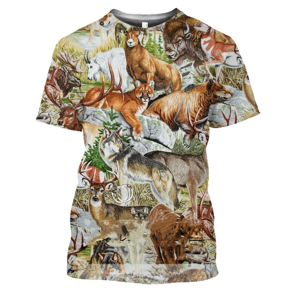 Camo Hunting Animal Deer Elk 3D Men\'s T-shirt Summer Casual T Shirts Fashion Streetwear Women\'s Short Sleeve Clothing