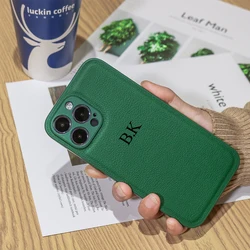 Personalized Black Letters Case For iPhone 16 15 14 13 12 11 Pro Max Custom Name initials Leather Cover For iPhone 15 14 Pro Max
