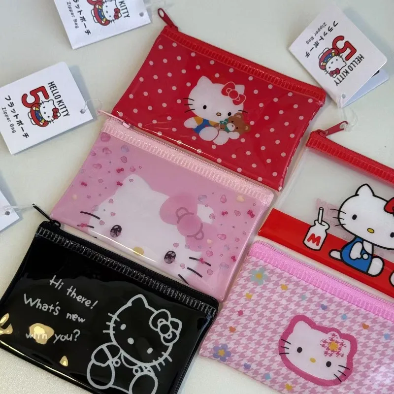 

Kawaii Hello Kitty Storage Bag Cute Cartoon Transparent Large Capacity Zero Wallet Desktop Decoration Student Gift Wholesale