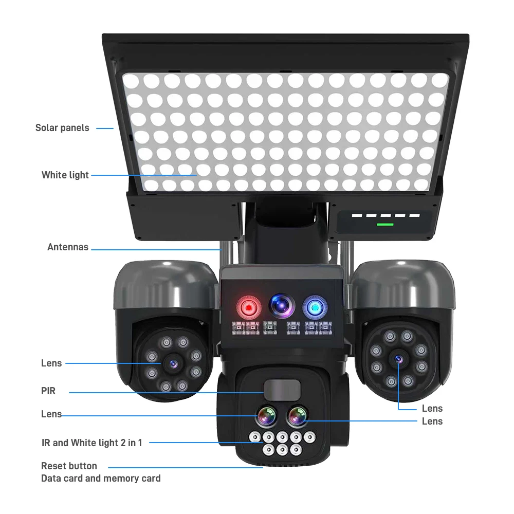 كاميرا CCTV تعمل بالطاقة الشمسية لتتبع التكبير التلقائي، 8 ميجابكسل PTZ، كشف الإنسان، إنذار صفارة الإنذار والأضواء، محادثة ثنائية الاتجاه، لا حاجة إلى سلك
