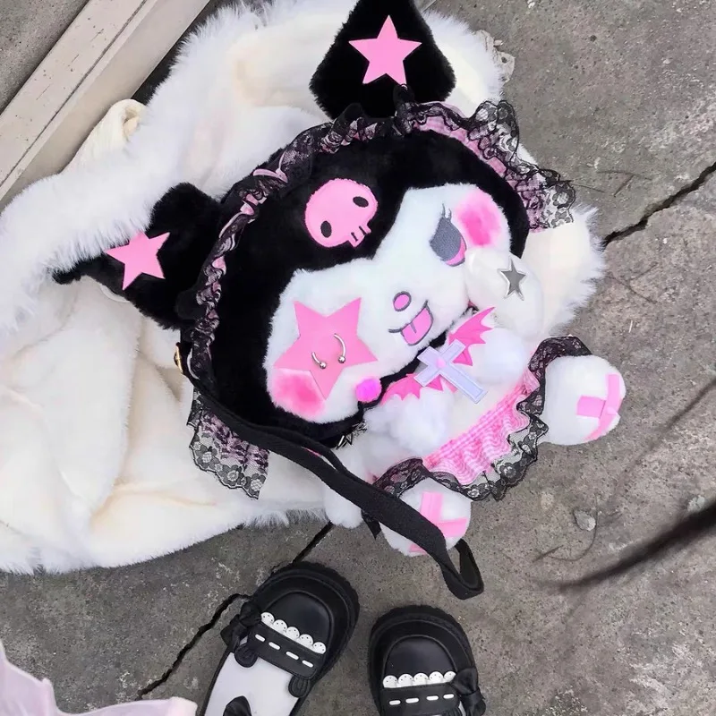 MBTI Y2k Kuromi Womens Shoulder Bag Plush Cute Harajuku Style Doll Casual Backpacks Gothic Punk Lolita New Female Aesthetic Bags