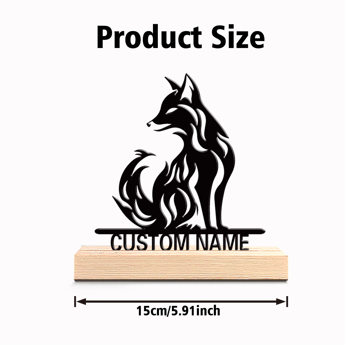 1pc Cartoon Personalized Custom Fox Metal Statues Outdoor Desk Sculpture With Wooden Base Ideal For Campers Hikers Nature