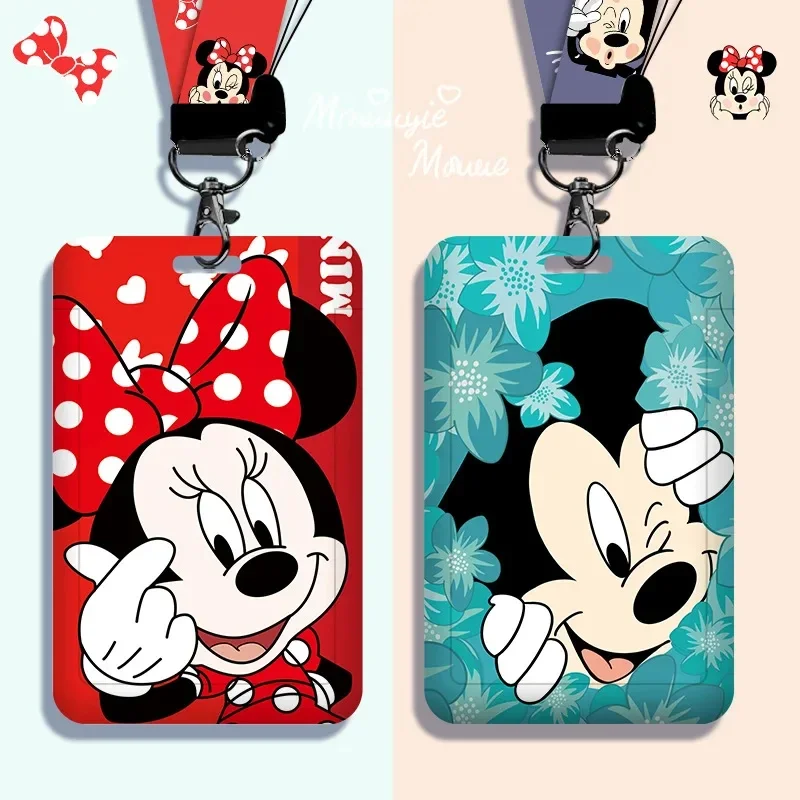 Disney Mickey Mouse Cute Cartoon Card Holder with Lanyard ID Holder Subway Bus Card Work ID Card Holder